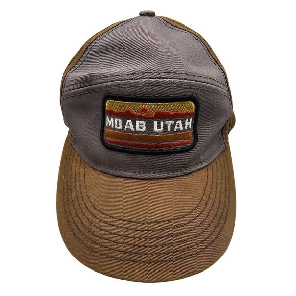 Moab Utah 5 Panel baseball Hat Cap Patch Front Camp Core Gray Tan - Picture 1 of 5